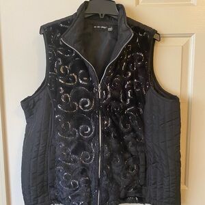 Elegant Black Quilted Vest with Swirl Design